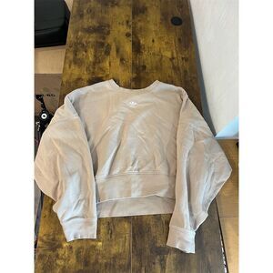 Adidas Women's Cropped Fleece‎ Sweatshirt Beige Size XS Casual Fall Top